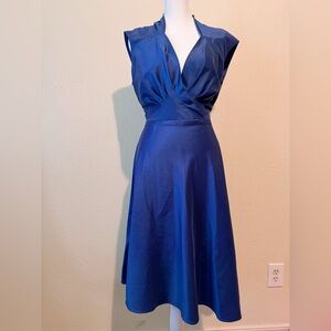 Evan-Picone Navy Blue Fit & Flare Midi Dress Size 8 | Elegant Cap Sleeve